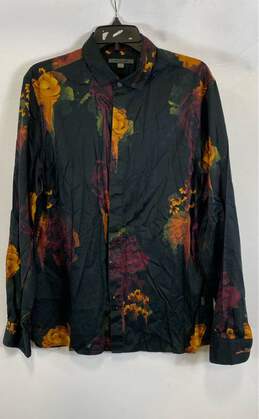 John Varvatos Mens Black Floral Cotton Long Sleeve Button-Up Shirt Size Medium