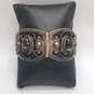 TNC-Mexico 925 Silver Cats Eye Carved Face Panel Link 7.5" Bracelet 45.8g image number 1