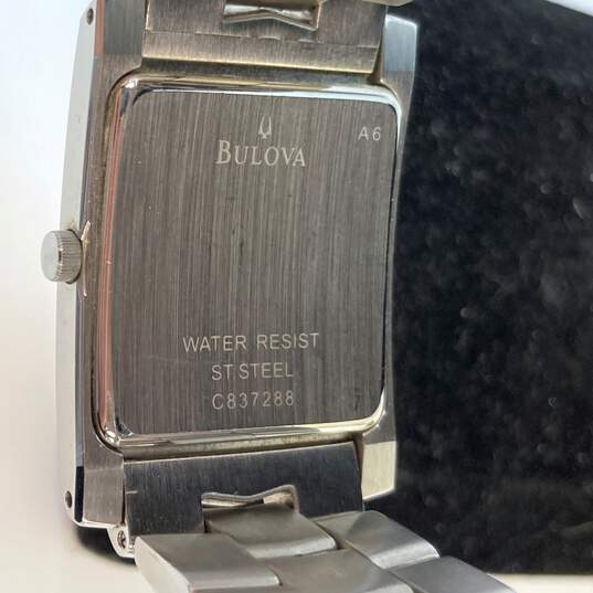Designer Bulova C837288 Silver Rectangular Water Resist Analog Quartz Wristwatch image number 4