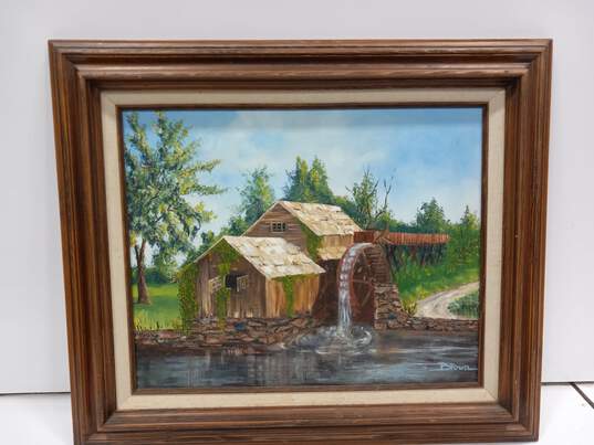Signed Framed Boathouse Oil Painting image number 1