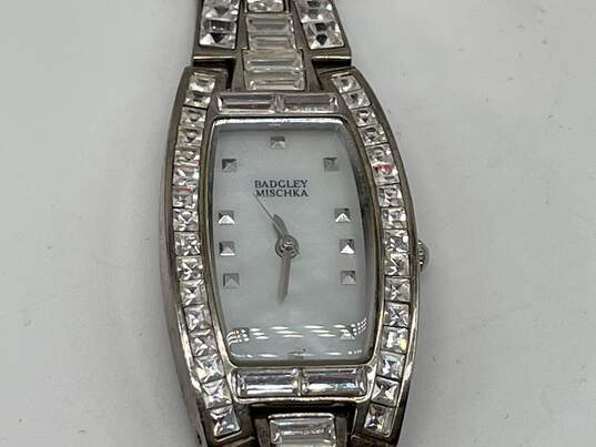 Womens Silver-Tone Square Shape Mother Of Pearl Stainless Steel Wristwatch image number 2