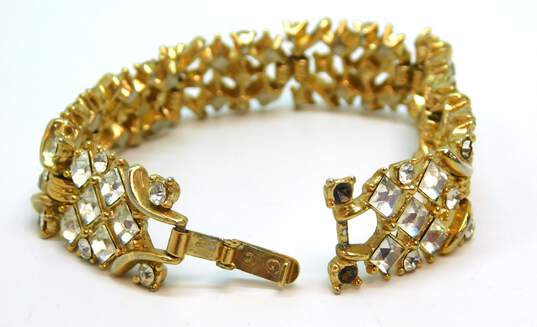 Vintage Crown Trifari Gold Tone Rhinestone Bracelet 31.3g image number 4