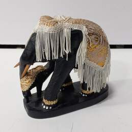 Fringe-Scarved Carved and Painted Elephant Figurine