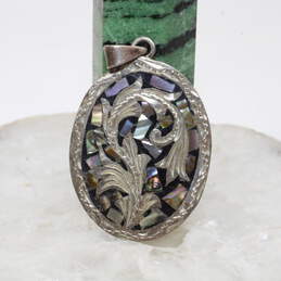 Artisan Signed Sterling Silver Pendant with Abalone Shell Fragments