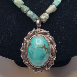 Sterling Silver Turquoise Oval Pendant & Nugget Link Toggle 16in Choker 56.6g alternative image