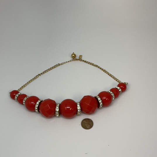 Designer Kate Spade Gold-Tone Chain Red Beads Statement Necklace w/Dust Bag image number 2