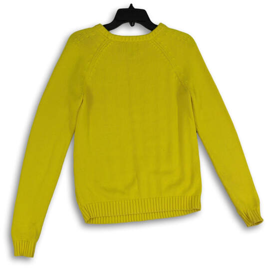Womens Yellow Cable Knit Crew Neck Long Sleeve Pullover Sweater Size S image number 2