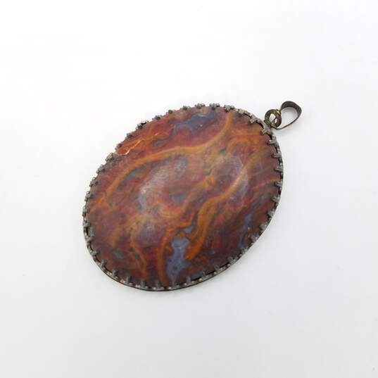 Sterling Silver Brown Marbled Stone Oval Pendant Damage 18.3g image number 4