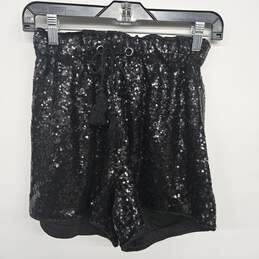 Black Sequin Shorts With Drawstring