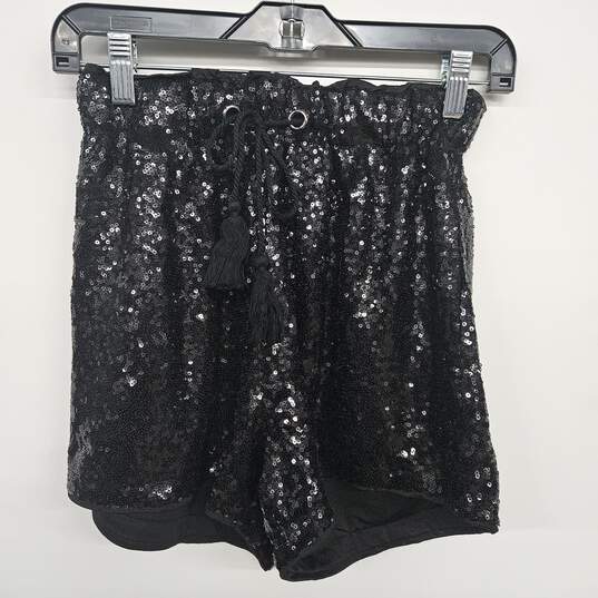Black Sequin Shorts With Drawstring image number 1