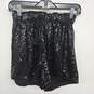 Black Sequin Shorts With Drawstring image number 1