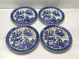 Oriental Porcelain Sectional 11in Dinner Plates 4 Pc Set