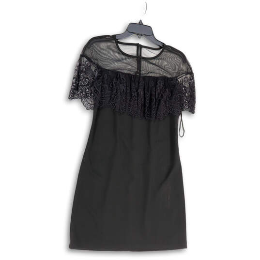NWT Womens Black Lace Crew Neck Sleeveless Back Zip Mini Dress Size 2 image number 1