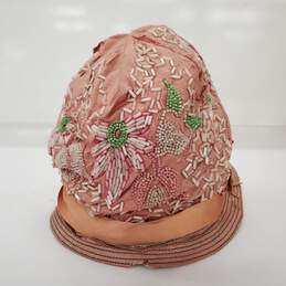 Vintage 1920s S & C Co. Pink Floral Beaded Women's Cloche Hat alternative image