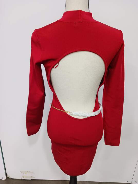 Guess Red Long Sleeve Open Back Sweater Dress Women's Size L image number 4