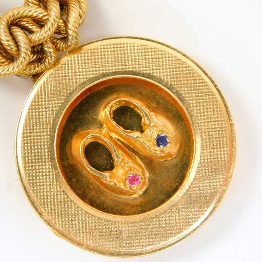 Vintage 14K Yellow Gold Ruby, Turquoise, Spinel & Pearl Sentimental Charm Bracelet 80.5g image number 3