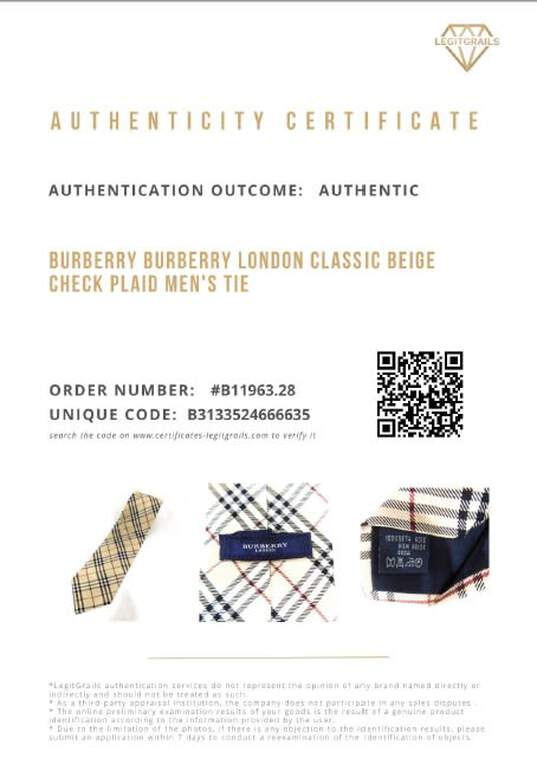 Burberry London Classic Beige Check Plaid Men's Tie with COA image number 13