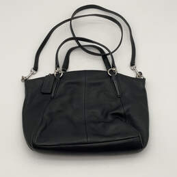 Womens Black Leather Detachable Handle Logo Charm Crossbody Bag