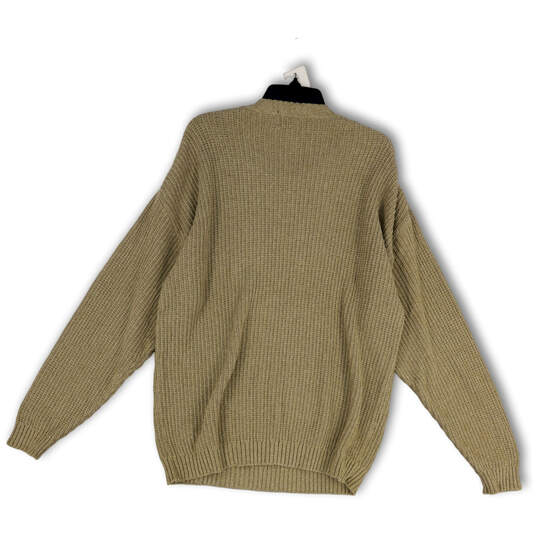 Mens Tan Striped Knitted Crew Neck Long Sleeve Pullover Sweater Size L image number 2