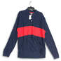 NWT Mens Navy Blue Red Colorblock Long Sleeve Collared Polo Shirt Size XL image number 1