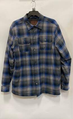 Free Country Mens Blue Plaid Long Sleeve Collared Snap Front Shirt Jacket Sz XLT