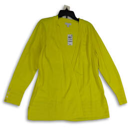 NWT Womens Yellow Knitted Long Sleeve Open Front Ottoman Cardigan Size L