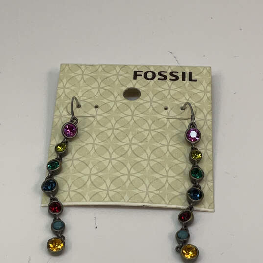 Designer Fossil Silver-Tone Multicolor Rhinestone Classic Dangle Earrings image number 1