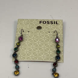 Designer Fossil Silver-Tone Multicolor Rhinestone Classic Dangle Earrings