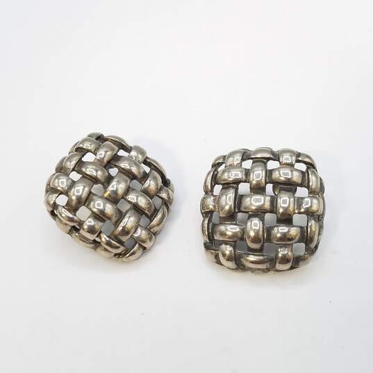 Givenchy Silver Tone Basket Weave Design Square Post Earrings 16.1g image number 3