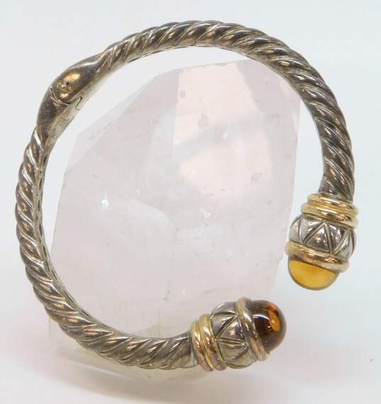 Designer Lorenzo 925 & 18K Yellow Gold Citrine Tip Cable Cuff Bracelet 43.1g image number 2