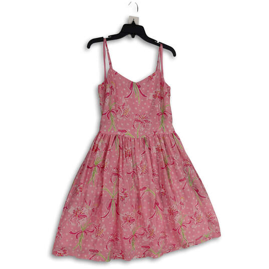 Womens Pink Floral Sleeveless V-Neck Back Zip Fit & Flare Dress Size 8 image number 1