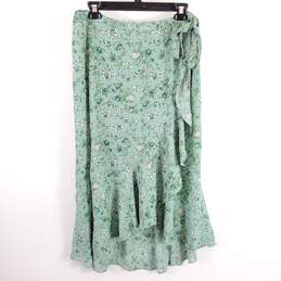 Max Studio Women Green Floral Wrap Ruffle Skirt L NWT