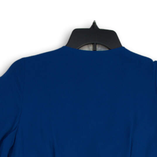 NWT Womens Blue V-Neck Ruffle Flutter Sleeve Wrap Pullover Blouse Top Sz S image number 4