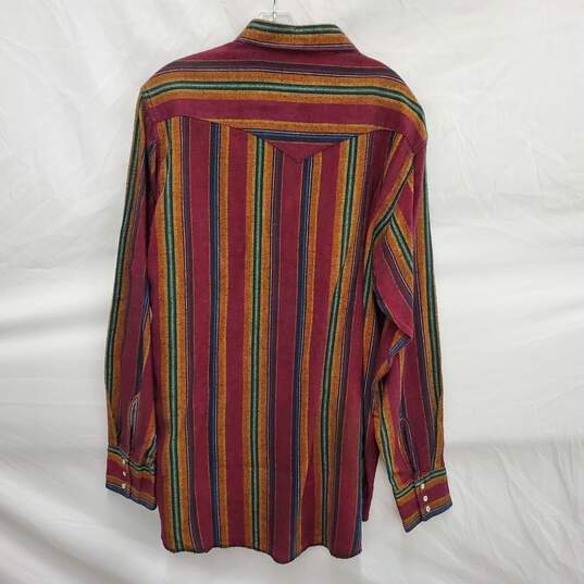 VTG Wrangler MN's Aztec Pearl Snap 100% Cotton Multi Color Long Sleeve Shirt Size XL image number 3
