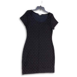 Womens Black Short Sleeve Round Neck Lace Overlay Sheath Dress Size Small