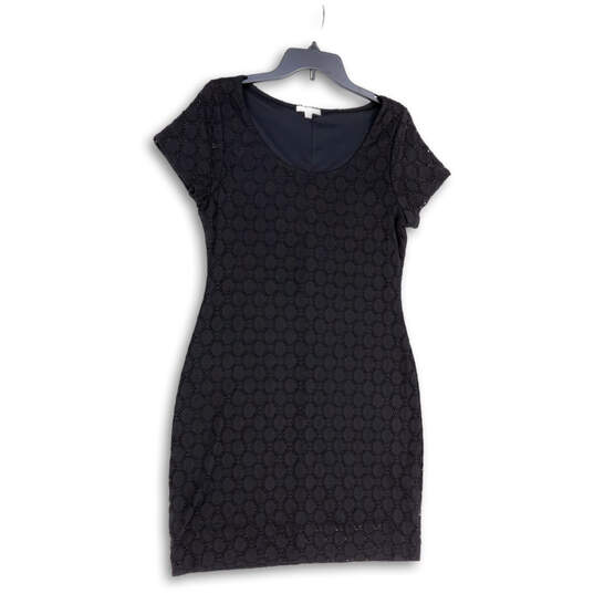 Womens Black Short Sleeve Round Neck Lace Overlay Sheath Dress Size Small image number 1