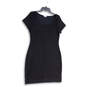 Womens Black Short Sleeve Round Neck Lace Overlay Sheath Dress Size Small image number 1