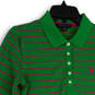 Womens Green Pink Striped Spread Collar Long Sleeve Polo Shirt Size M image number 3
