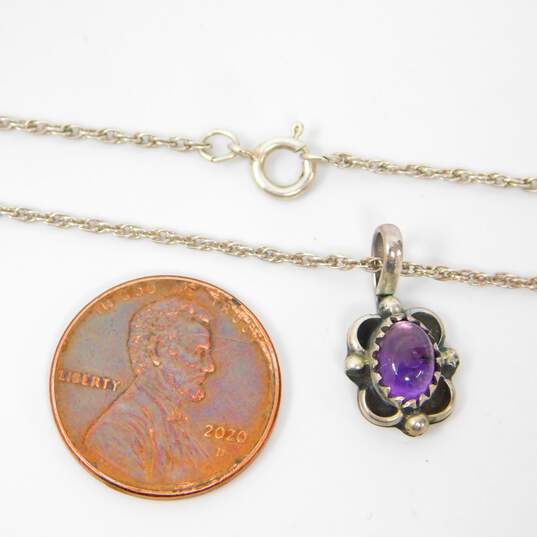 Southwestern Artisan 925 Sterling Silver Amethyst Pendant Necklace 3.0g image number 6