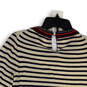 Womens Blue White Knitted Striped Beaded Crew Neck Pullover Sweater Size XS image number 1