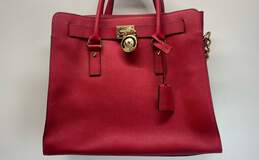 Michael Kors Hamilton Padlock Red Leather Shoulder Tote Bag