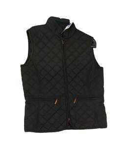 Womens Black Sleeveless Zipped Pockets Full Zip Quilted Vest Size XS