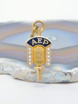 Vintage 10K Gold Alpha Epsilon Rho Seed Pearls & Black Enamel Honor Key Pendant Pin 3.3g