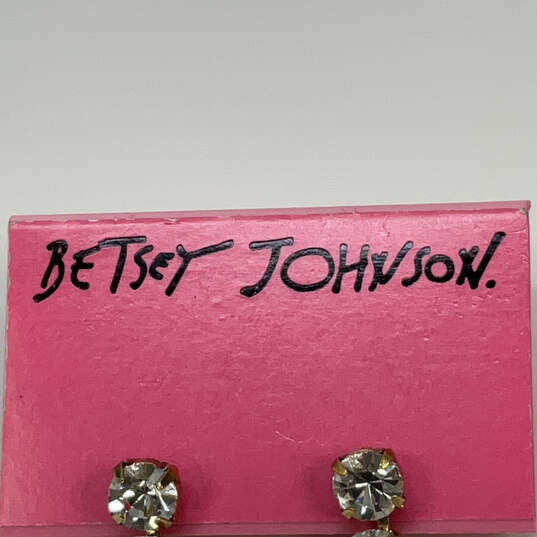 Designer Betsey Johnson Gold-Tone Rhinestone Bow Pearl Dangle Earrings image number 4