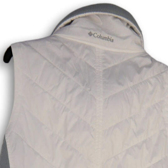 Womens White Gray Mock Neck Pocket Sleeveless Full-Zip Puffer Vest Size M image number 4