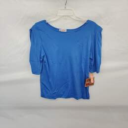 Beldoch Popper Vintage Blue Cotton Blend 3/4 Sleeve Top WM Size L  NWT