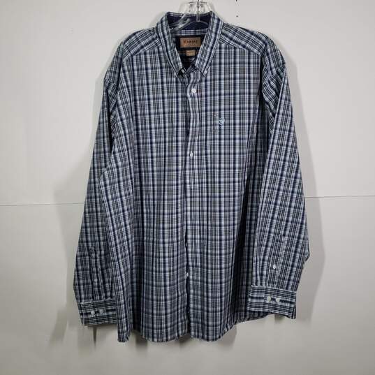 Mens Plaid Wrinkle-Free Collared Long Sleeve Button-Up Shirt Size XXL image number 1
