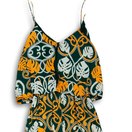 Womens Orange Green Leaf Print Spaghetti Strap High Low A-Line Dress Size 8 image number 4