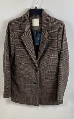 NWT Abercrombie & Fitch Womens Brown Houndstooth Long Sleeve Blazer Jacket Sz S