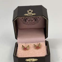 Designer Juicy Couture Gold-Tone Rhinestone Butterfly Stud Earrings w/ Box